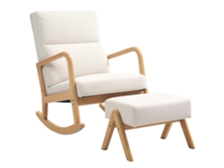 Mecedora De Lino Con Reposapiés, Capacidad De Peso De Hasta 150 Kg, Color Crema, Cómoda.