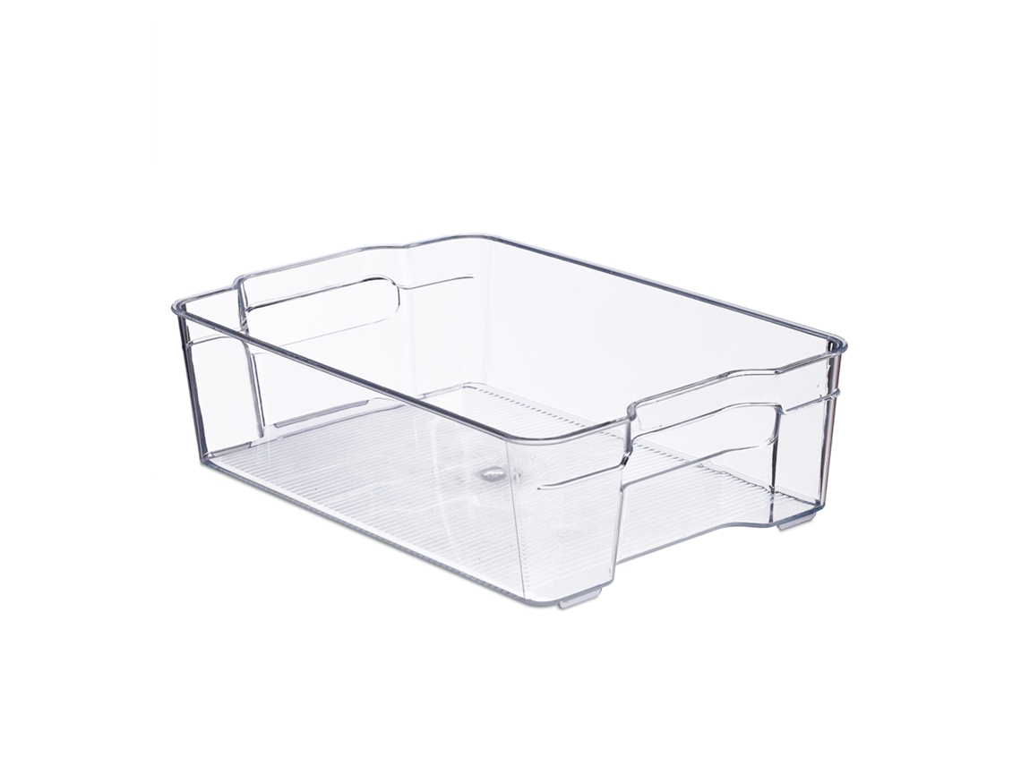 Relaxdays Organizador Nevera, Almacenaje Alimentos Frigo, 9 X 21,5 X 32 Cm, Cajón Organización Con Asas, Transparente