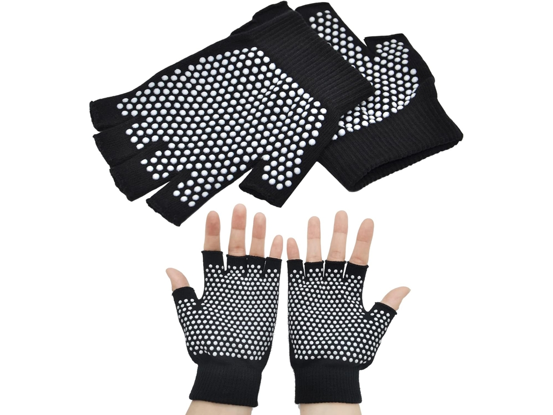 Guantes Negros De Yoga/pilates, Talla M, Con Puntos De Silicona Para Los Dedos.