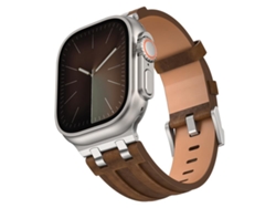 Bracelete Para Apple Watch 46/49/45/44mm - Couro Vegano Crazy Horse Com Fivela Em Aço Inoxidável Prateado Crazy Horse Bronze