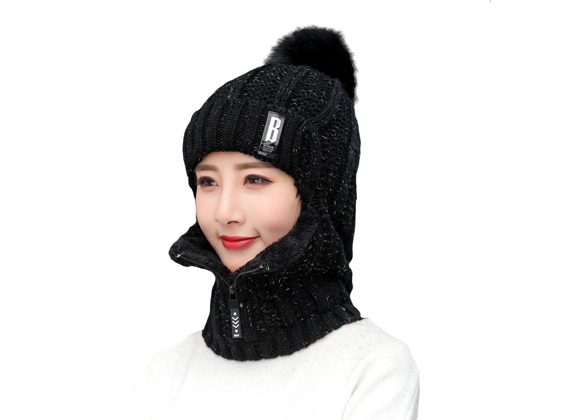 Rebe-conjunto De Gorro Y Bufanda De Punto Invierno Con Gorro Tejido, Bufanda Cremallera Y Acolchado Polar Para Mujer Y Hombre