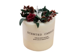 Vela perfumada de cera de soja con flores secas y adorno de cristal.