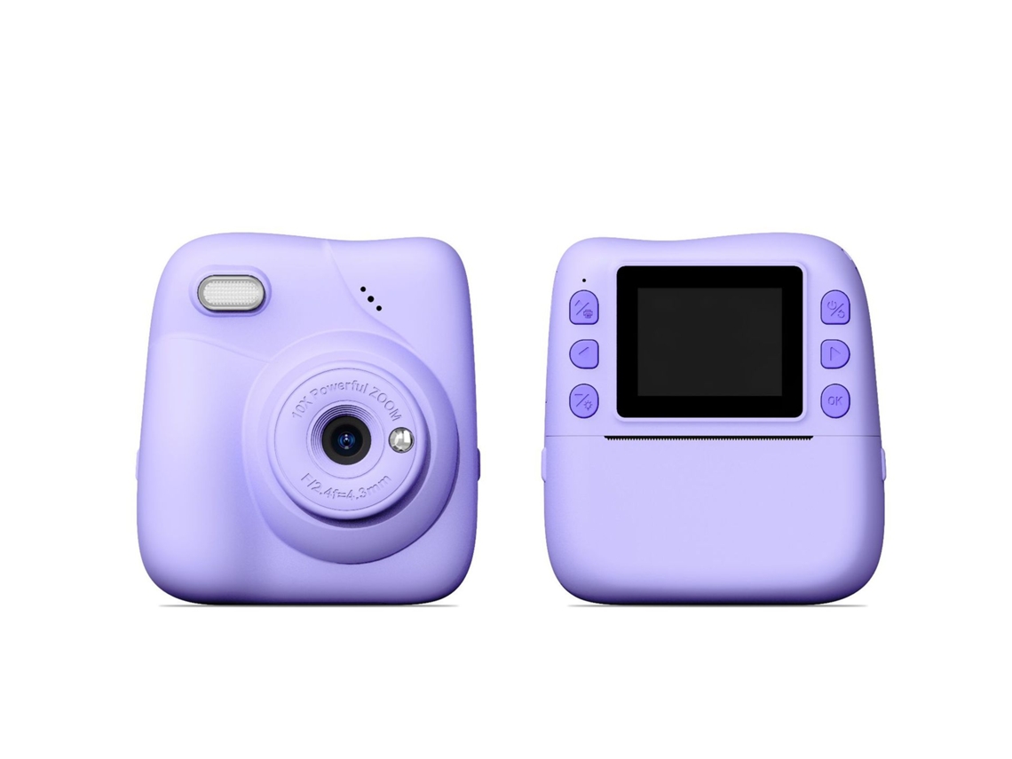 Cámara instantánea Chrui de 2 pulgadas con zoom 10x y resolución 1080p con lápiz de color de papel térmico (morado)
