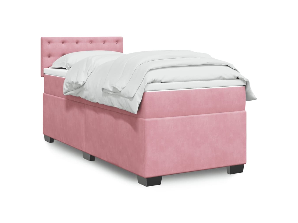 Cama Box Spring Con Colchón Terciopelo Rosa 90x200 Cm