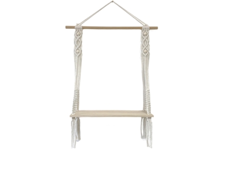 Estante de pared, decoración de madera, borla simple, tejido manual, dormitorio, sala de estar, WC, estante colgante, cuerda, blanco