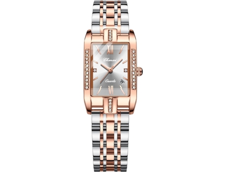 VEANXIN Reloj de pulsera resistente al agua con diamantes cuadrados para mujer-Blanco