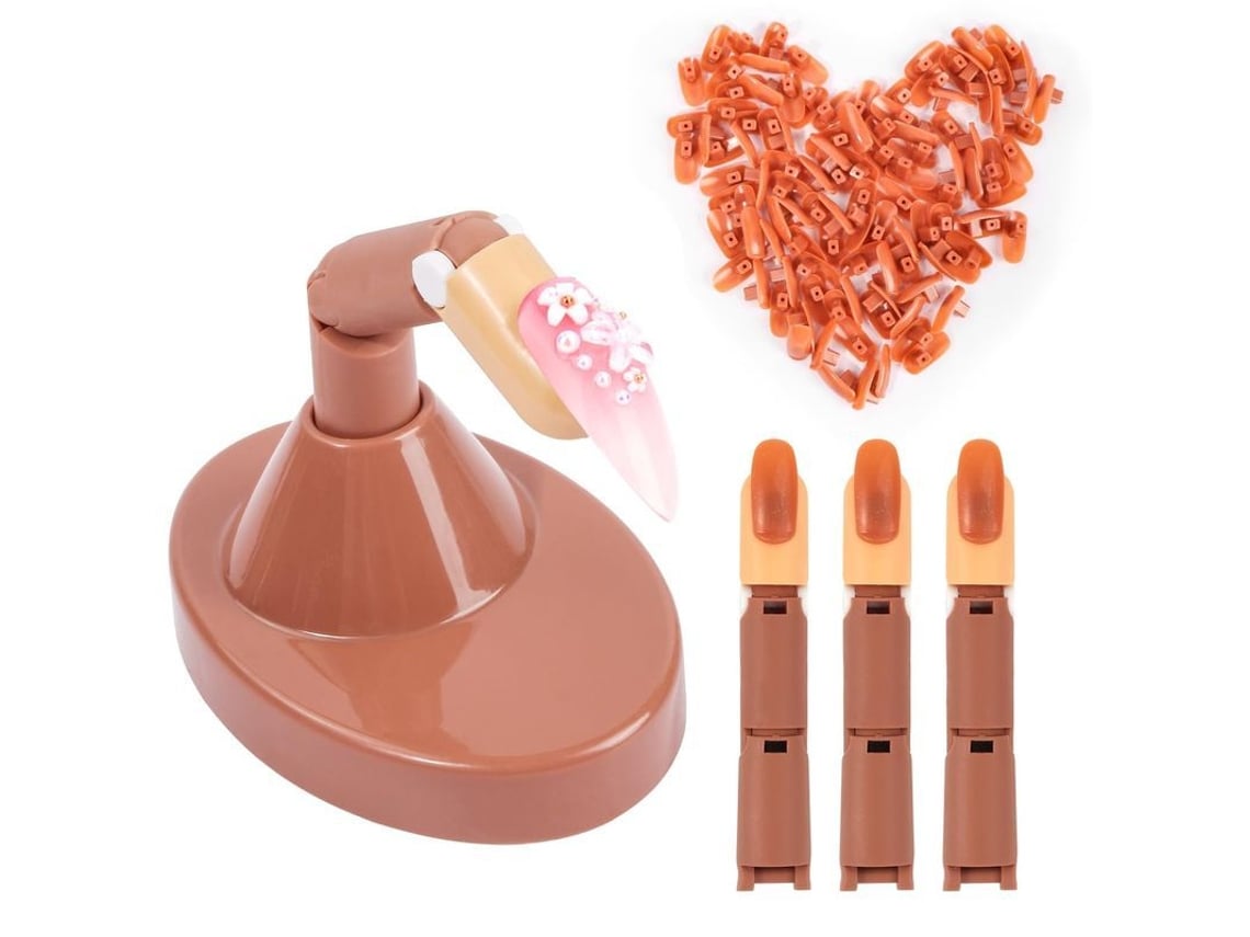 Dedo De Práctica Para Uñas Acrílicas, 3 Dedos Postizos Con Base Marrón Flexible Y Puntas De Uñas.