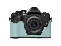 Estuche para cámara Olympus OM DE M10 Mark IV con ranura para batería y textura de palma, cuero sintético, cubierta inferior con funda protectora de medio cuerpo