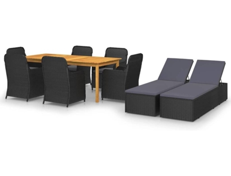 Conjunto 9 de comedor para jardín de VIDAXL negro