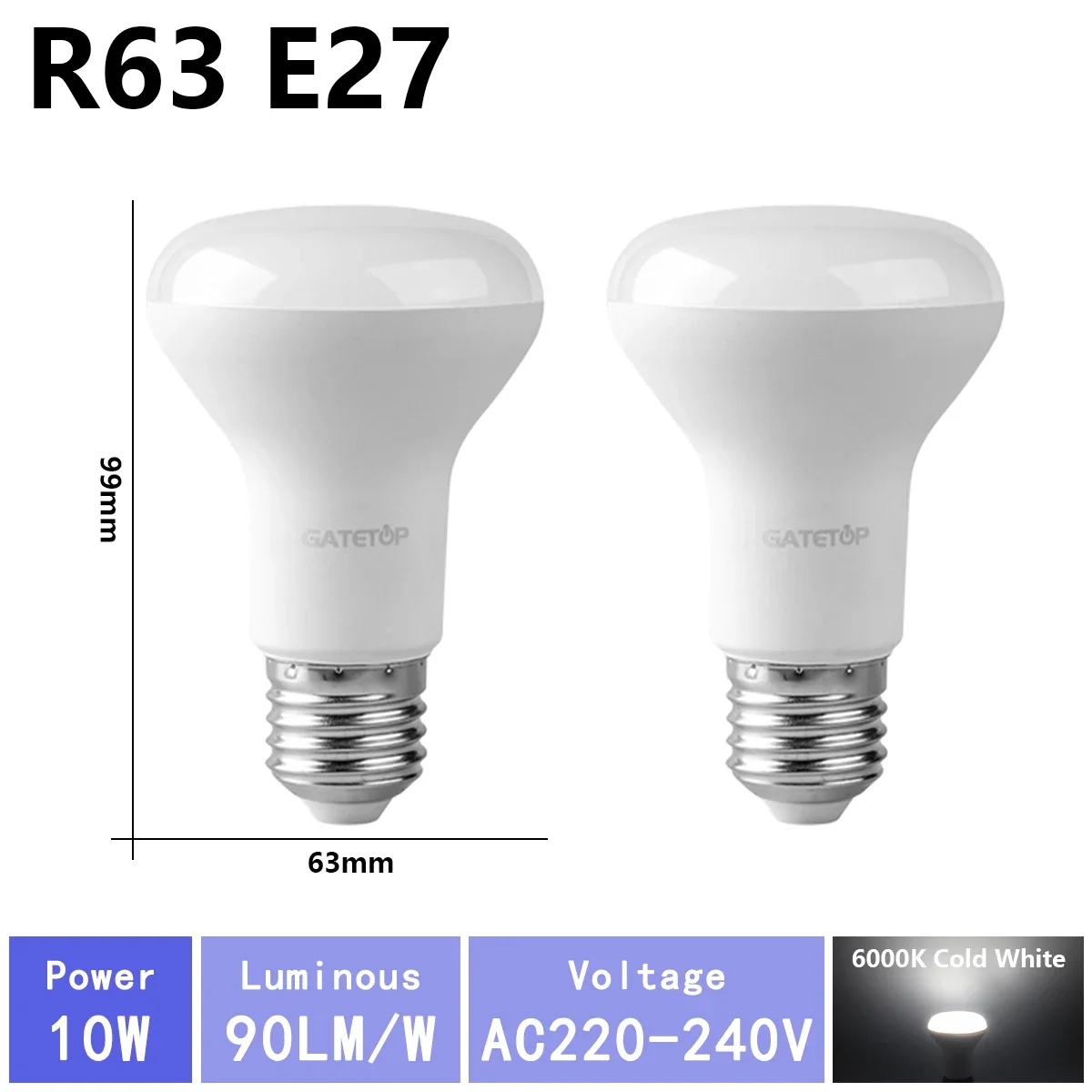 (r63 6000k, Ac220v-240v) 2 Bombillas Led, Ac220v, Aptas Para Iluminación De Baño.