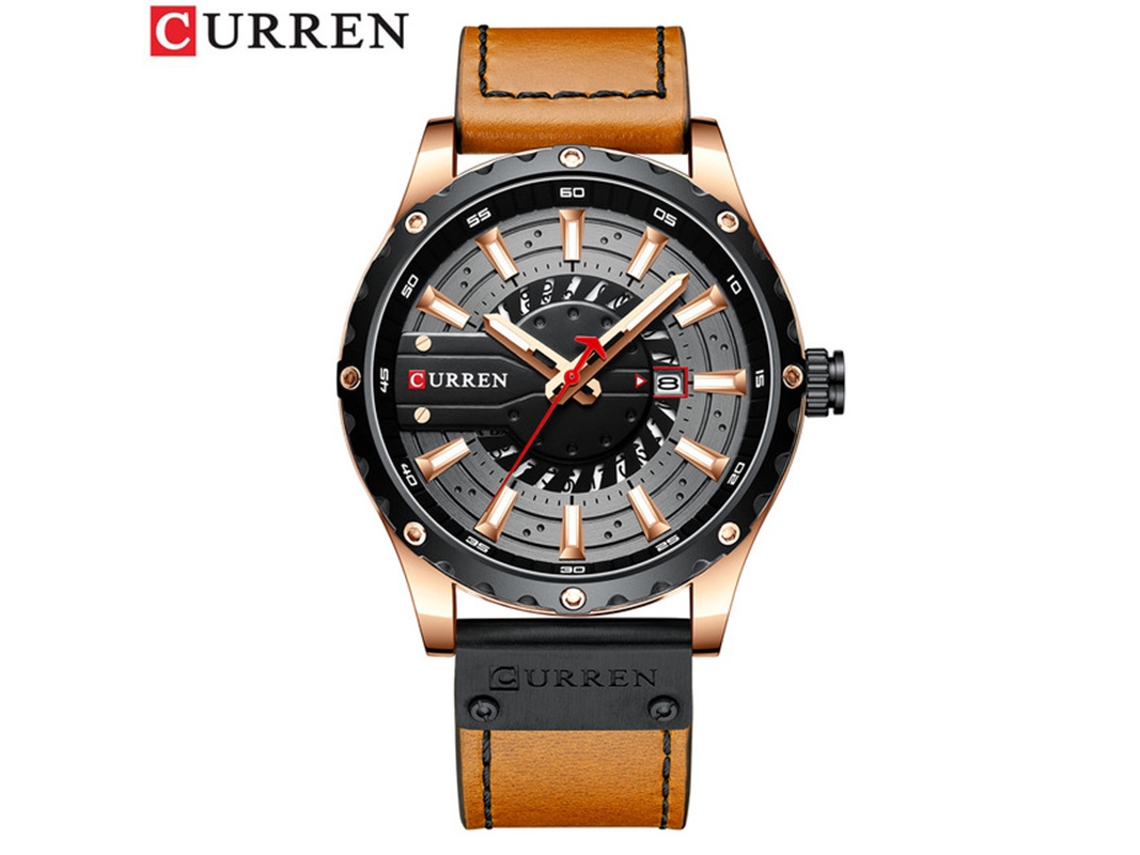 Reloj De Cuarzo De Moda Para Hombre (negro, Dorado, Correa Marrón), Calendario, Correa De Cuero, Reloj Casual Para Hombre, Reloj De Negocios