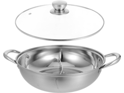 Olla de acero inoxidable de 32 cm con tapa, ideal para fondue y otros platos. Estilo chino, Duráv Gokoco