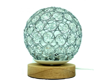 Lámpara de mesa USB con bola de cristal plateada grande, lámpara de noche de madera brillante moderna ajustable, para dormitorio, sala de estar.