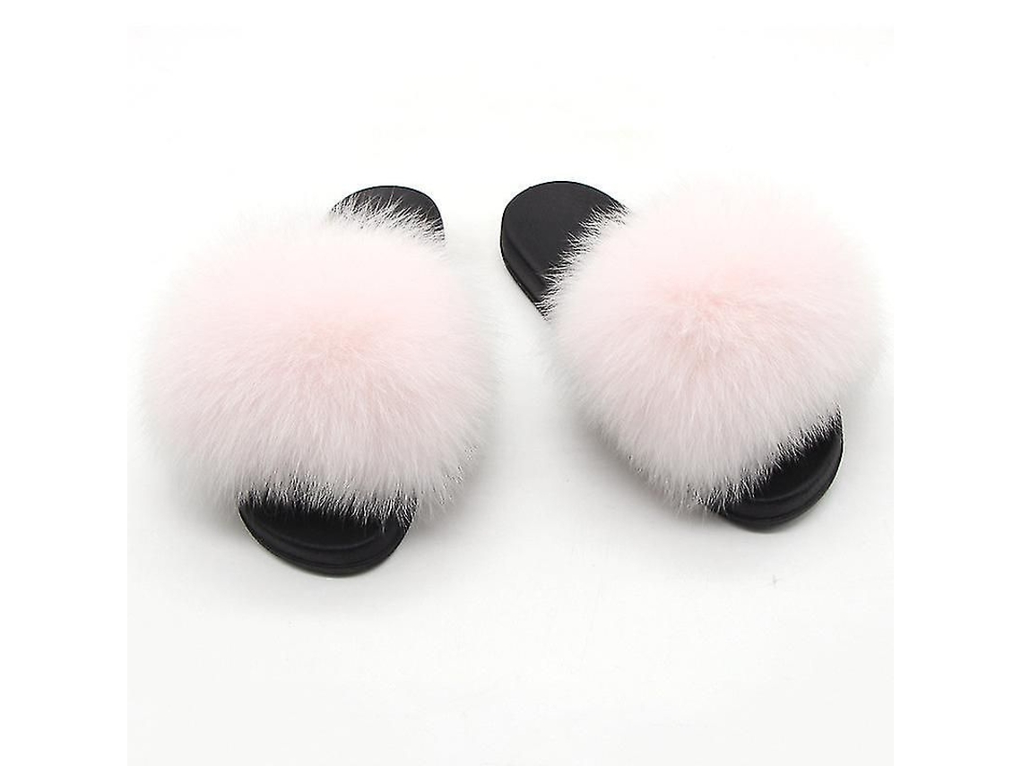 Pantuflas de mujer de piel de zorro, modelo 2026, con puntera abierta y suela antideslizante, ideales para uso en interiores y exteriores.