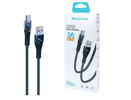 Cable Carregamento Usb para Type-C MODORWY 1M Pd 5A em Pvc com Luz Led Mc2112 Negro