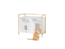 Relaxdays Armário Para Caixa De Areia Com Tapete, Entrada E Arrumação, 74x90x45 Cm, Casinha Para Gato, Branco/dourado