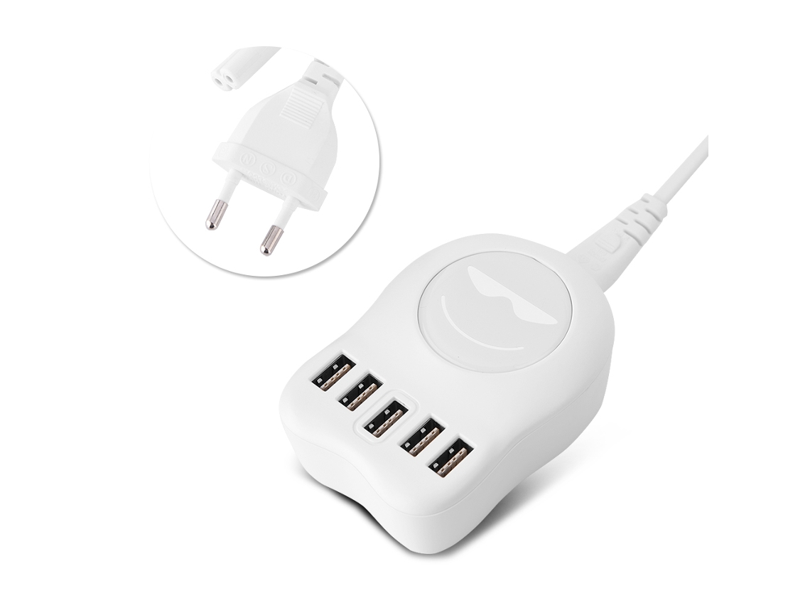 Cargador Usb De 5 Puertos Smart Double-sided Plug Adaptador De Corriente Usb Wheat Blanco Enchufe Eu