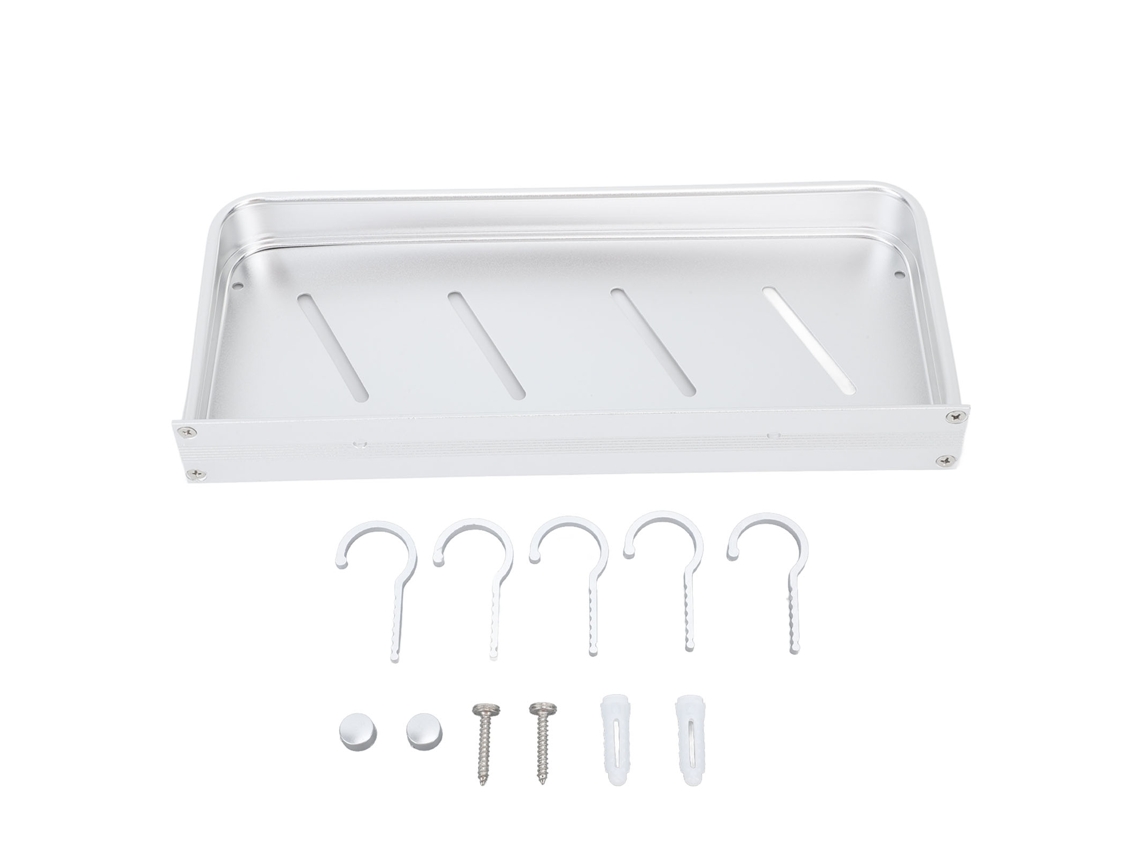 Estante de baño de aluminio, estante de baño de pared, sin perforaciones, estante de almacenamiento de baño con gancho