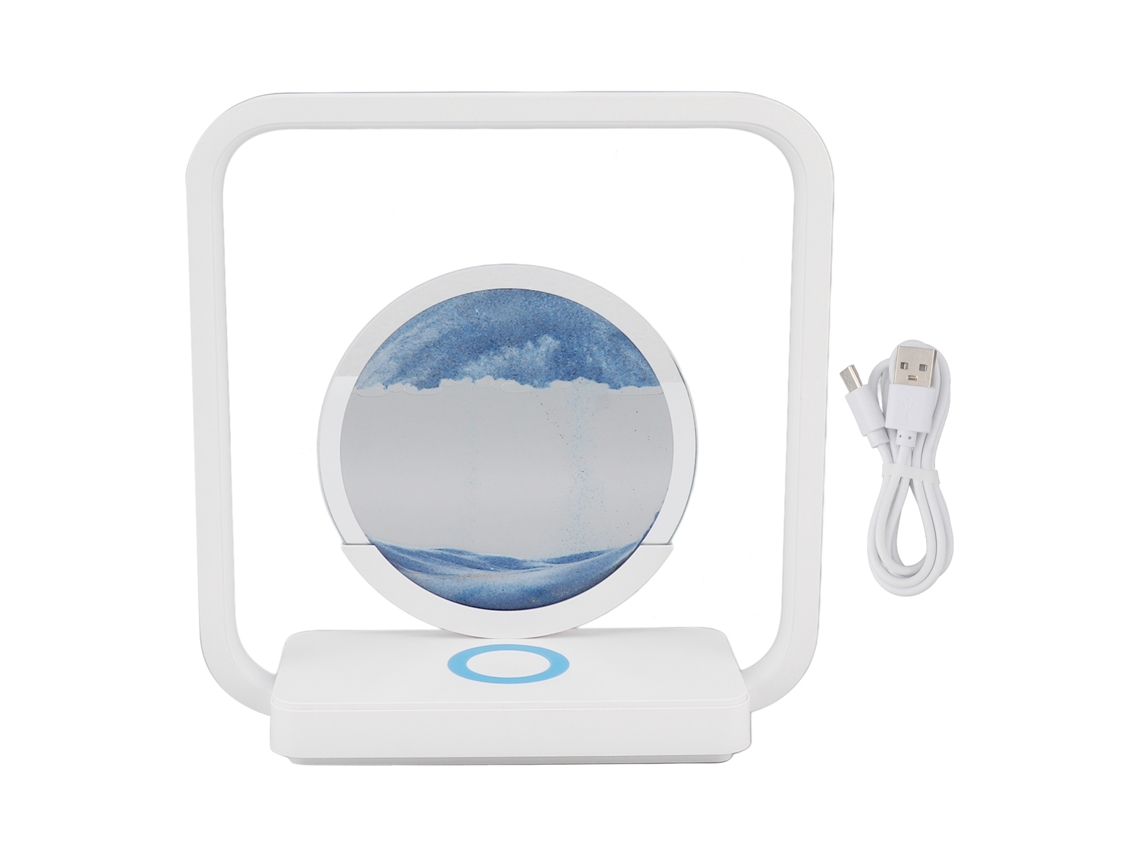 2026-lámpara Decorativa De Arte De Arena Móvil Con Cargador Inalámbrico Para Teléfonos, Mesa, Usb, 3d, Hora De Arena, Dimmer Táctil, Azul