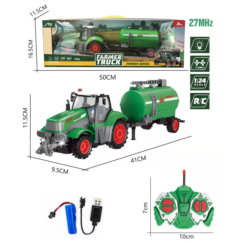 Coche Teledirigido A Escala 1:24, Camión Agrícola Radiocontrolado De 27 Mhz Con Luces Led