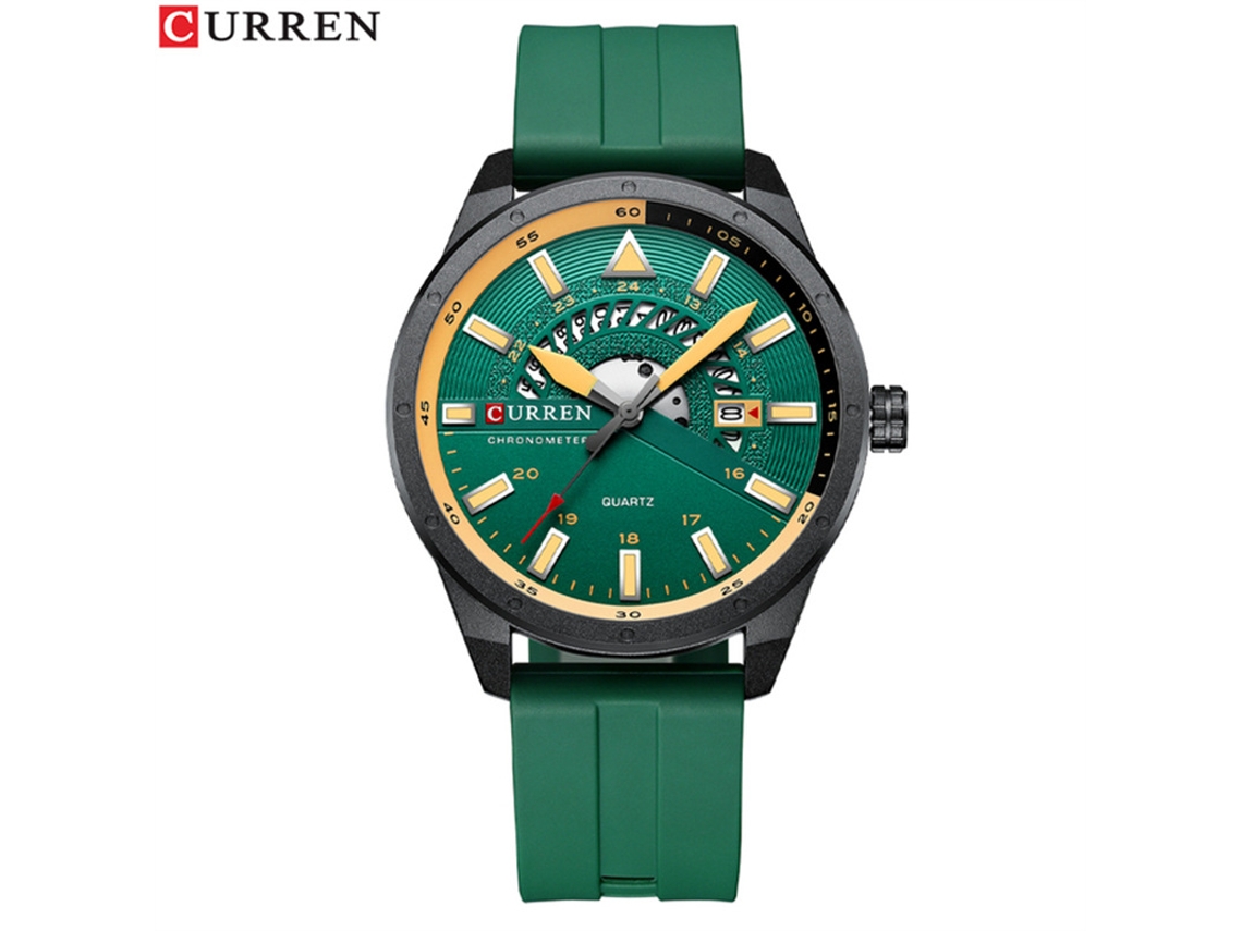 Reloj Deportivo De Cinta Verde Para Hombre, Reloj De Pulsera Creativo De Cuarzo Con Diseño Calado, Reloj Casual Con Calendario.