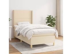 Cama Box Spring Con Colchón Tela Color Crema 90x200 Cm