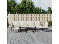 7 Piezas Conjunto Lounge De Jardim Aço C/ Almofadões Areia Dkd Home Decor