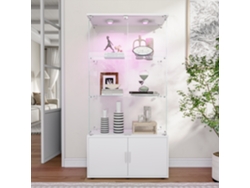 Vitrina De Cristal Con Luz Led De Paso, Cerradura Y Cristal Templado, Vitrina De 3 Niveles Para Salón O Dormitorio, 78x35x164cm, Blanca