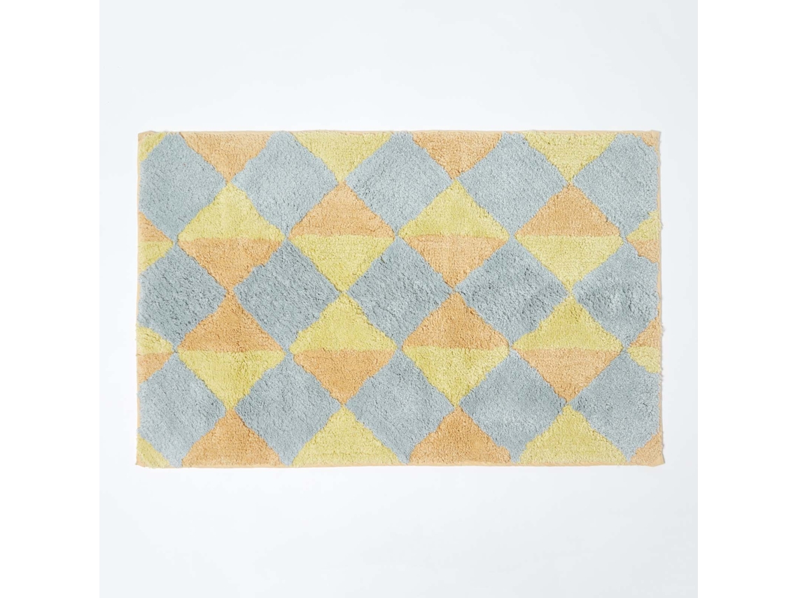 Homescapes Harlequin Pattern Yellow And Grey Cotton Bath Mat