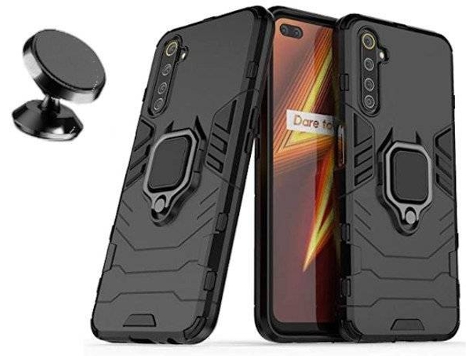 Kit Carcasa y Soporte Magnetico Realme 6 Pro Defender Negro