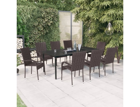 Conjunto 9 de comedor para jardín VIDAXL marrón y negro