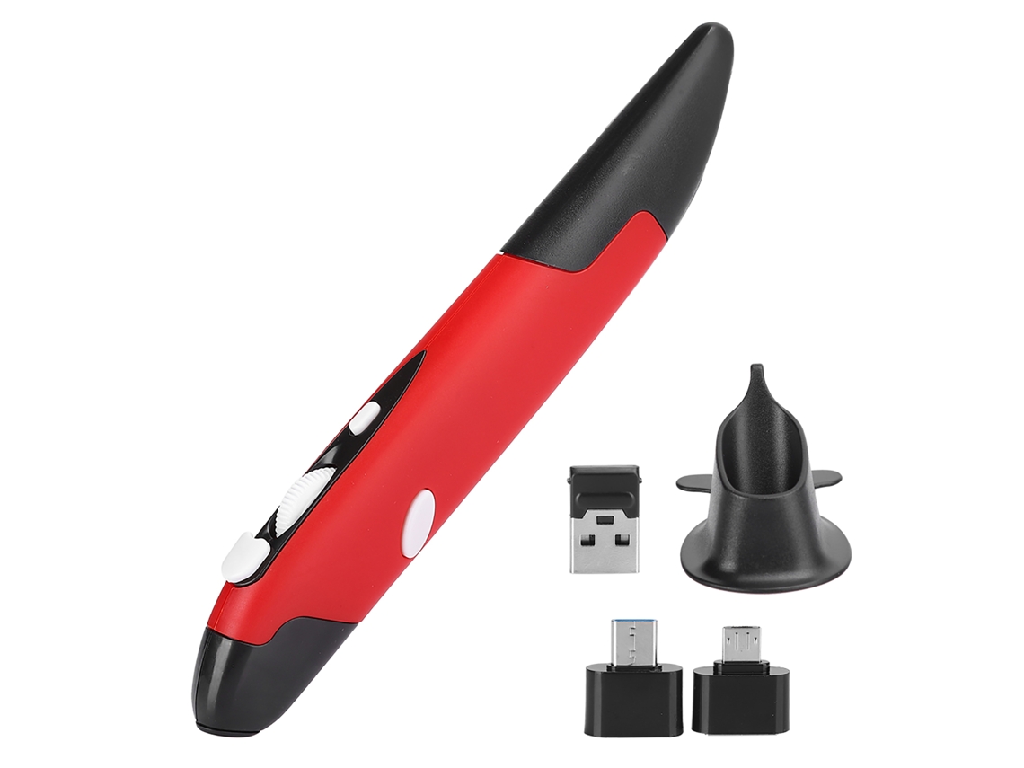 Ratón inalámbrico ergonómico vertical tipo lápiz, rojo PR-03