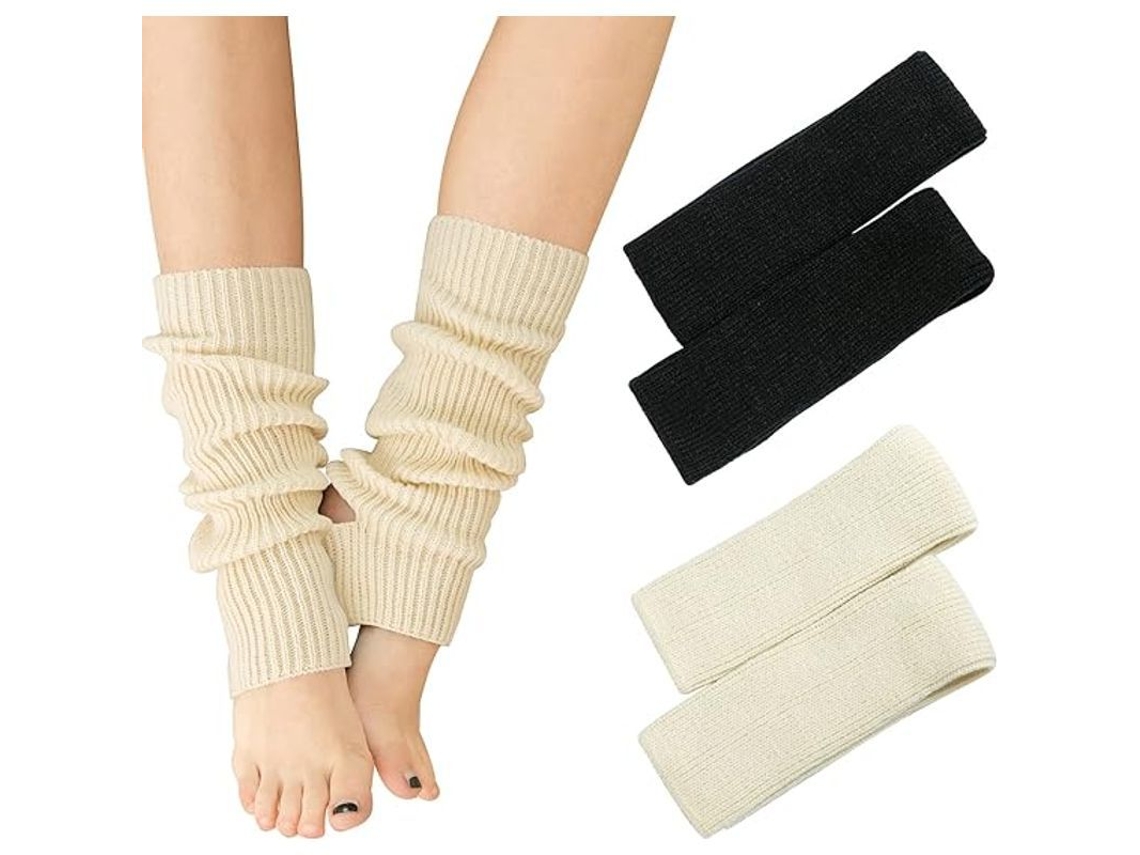 2 pares de pantalones de yoga tejidos para mujer, hasta pantorrilla, tobilleros, para usar con botas o como complemento.