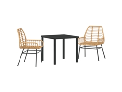 Conjunto de comedor de jardín de 3 piezas vidaxl en ratán sintético marrón