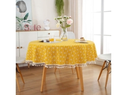 2026-mantel Redondo De Algodón Mezclado Con Flecos Lavable Resistente Al Aceite Y Agua Para Mesa De 4-6 Personas 150cm