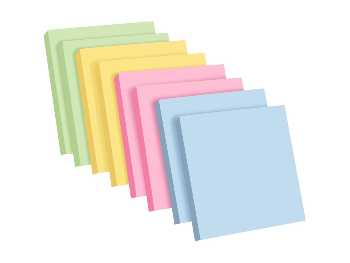 8 blocs de notas adhesivas de 76 x 76 mm, autoadhesivos, de colores, cuadrados (4 colores)