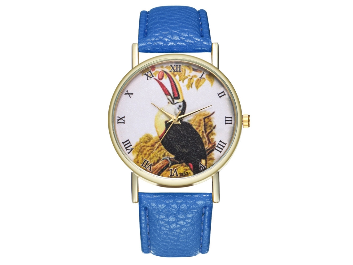 Reloj Unisex De Cuarzo Con Correa De Piel Sintética, Estampado Animal De Moda, Azul Marino.