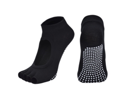 Calcetines De Yoga Transpirables Y Antideslizantes De Algodón Peinado Con Dedos Descubiertos Para Pilates Y Barre - Negro