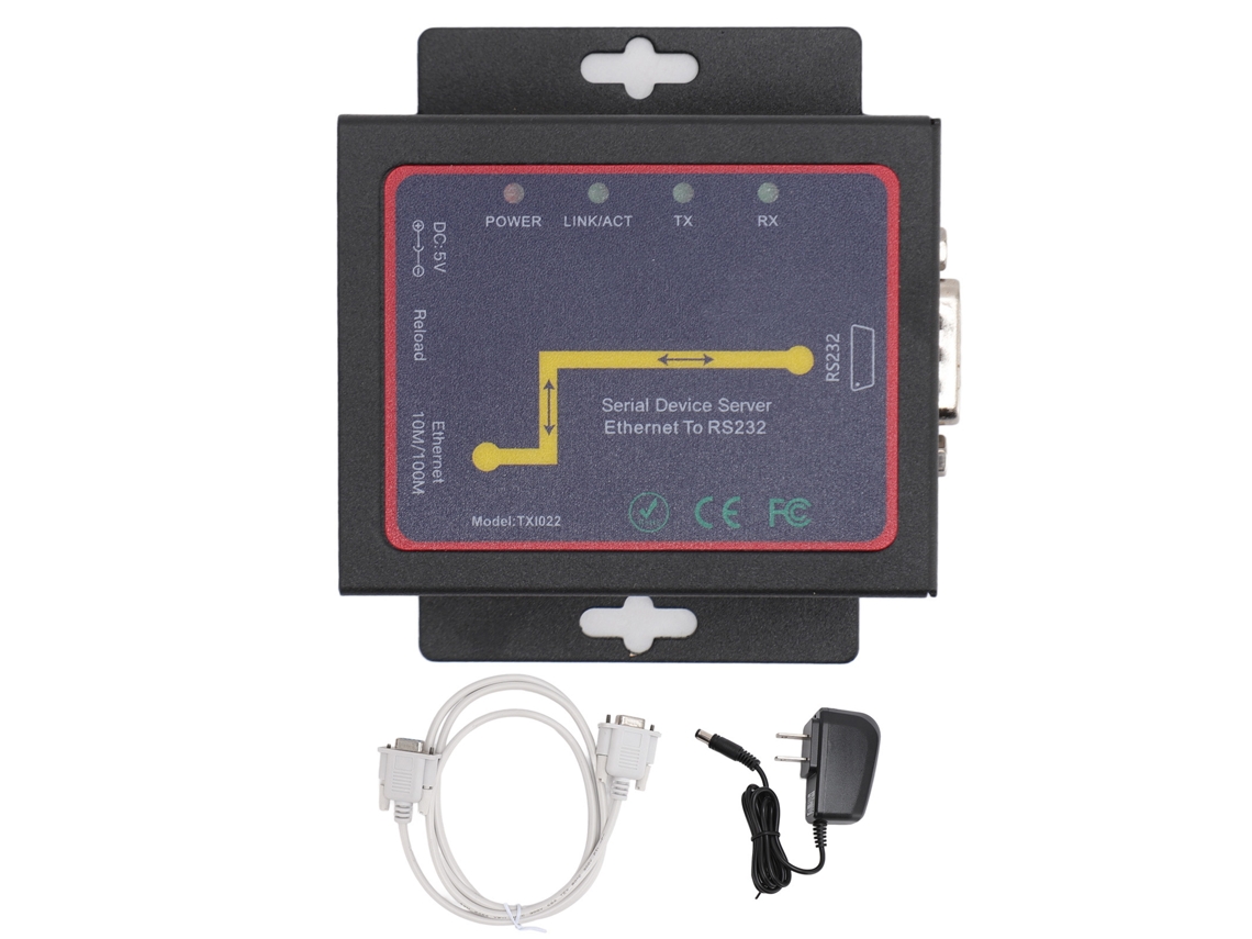 Adaptador De Red Serie Tcp/ip Txi022 Rj45 A Rs232 Con Transferencia Bidireccional, Enchufe Estadounidense, 100-240 V.