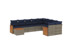 Conjunto de sofás de jardín de 10 piezas con cojines, ratán gris, EXCLUSIVO DE MAISON