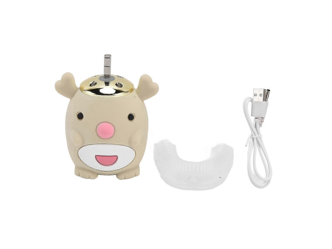 Cepillo de dientes eléctrico infantil con un bonito diseño de dibujos animados en forma de U, resistente al agua y con 5 modos. GOKOCO
