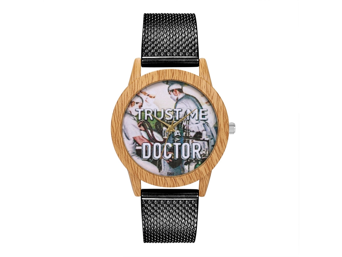 Reloj De Pulsera Unisex De Cuarzo Con Estampado De Figuras De Moda Y Esfera Redonda Negra.