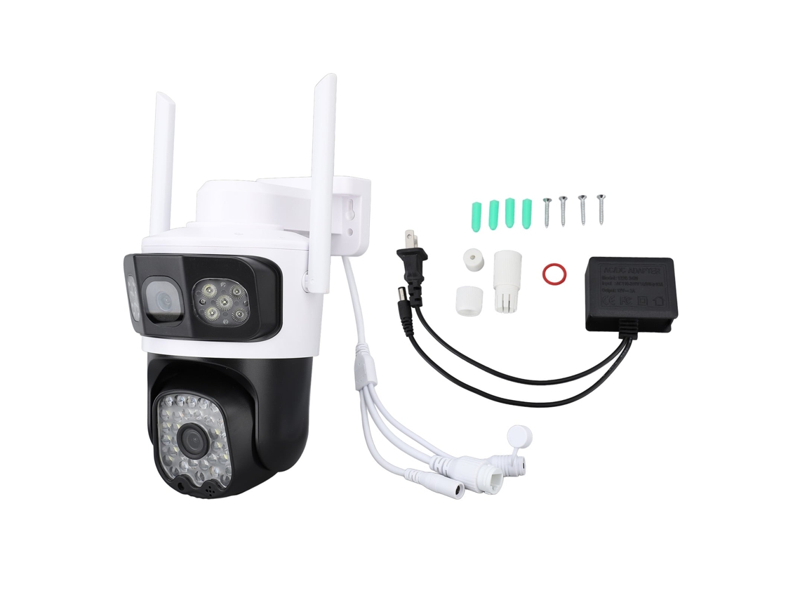 2026-cámara De Seguridad Wifi Con Lentes Duales, Visión Nocturna Y Rotación Para Exterior