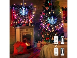 Luces Navideñas Para Exteriores, 2 Unidades, 120 Led, Fuegos Artificiales, Batería, Ip65, 8 Modos.