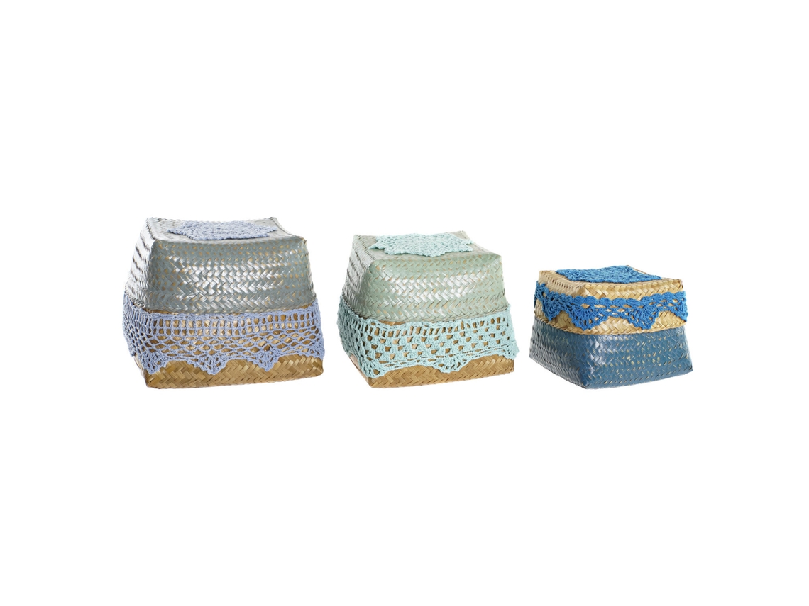 Juego de 3 cestas de bambú y algodón, azules, 22x27x27cm ALEXANDRA HOUSE LIVING