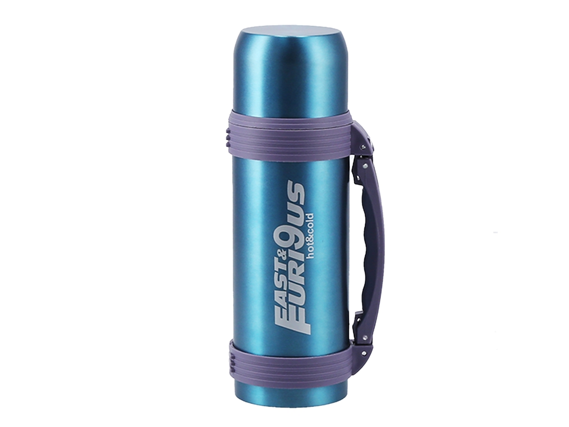 Vaso térmico aislado de acero inoxidable de 1200 ml con doble boquilla y correa de nailon para viajes al aire libre.