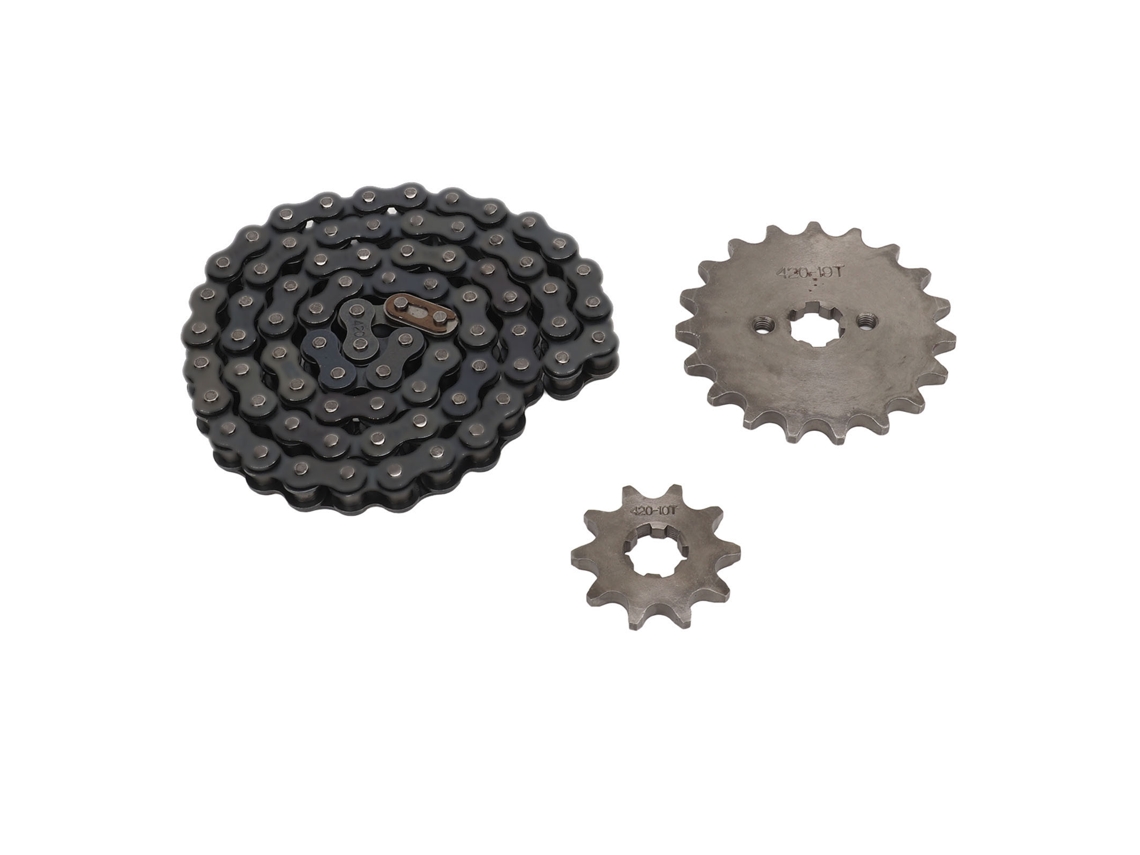 Kit de Engrenagens Mali 420 com engrenagem dianteira 19d, traseira 10d e corrente de aço