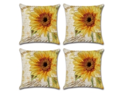 Juego De 4 Fundas De Cojín Con Estampado De Girasoles, Otoño
