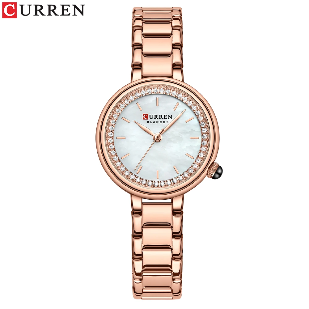 Reloj clásico de mujer con esfera redonda (rosa y blanco), reloj de pulsera de negocios para mujer.