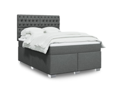 Cama Box Spring Con Colchón Tela Gris Oscuro 140x190 Cm
